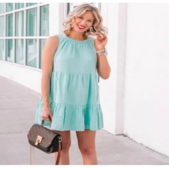 ✨ NWT - LOFT Ann Taylor BOHO Tiered Mint Seafoam Green Swing Dress Size Medium - Picture 2 of 2